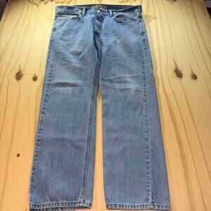 2000s Levis 505 Regular Straight Fit Jeans Mens 36x30 Light Wash Fade Blue Denim